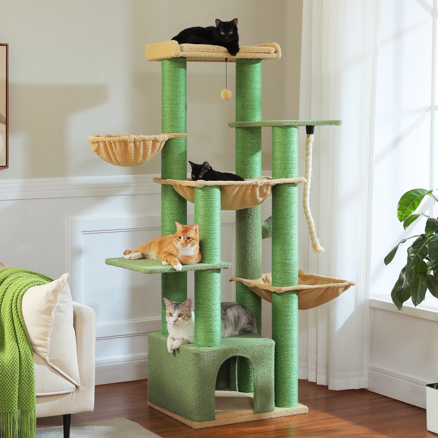 🇫🇷 Français : Grand arbre à chat pour grands chats – Tour robuste avec plusieurs niveaux, maison, hamac et 11 poteaux en sisal  🇬🇧 English : Big Cat Tree for Large Cats – Sturdy Tower with Multiple Levels, House, Hammock & 11 Sisal Posts