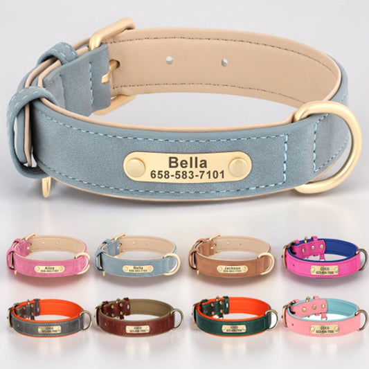 🇫🇷 Collier pour chien en cuir PU personnalisé – Gravure gratuite du nom et de l’ID, pour chiens petits, moyens et grands  🇬🇧 Personalized PU Leather Dog Collar – Free name & ID engraving for small, medium & large dogs