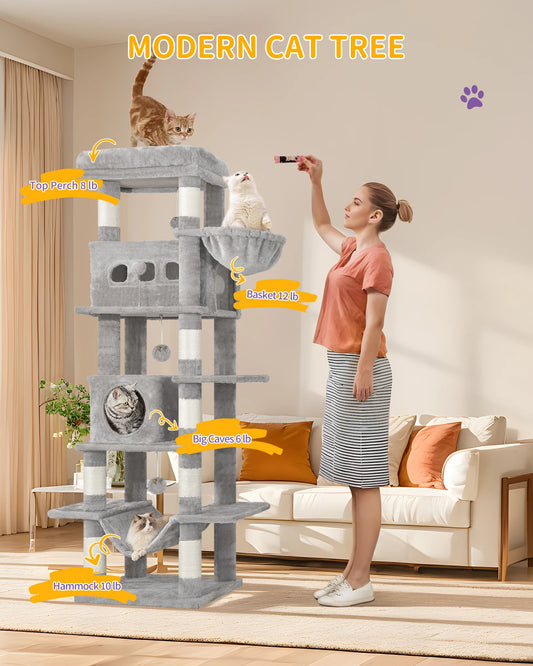 🇫🇷 Hzuaneri – Arbre à chat 170 cm : tour multi-niveaux avec griffoirs, grande plateforme & tapis lavable. 🇬🇧 Hzuaneri – 170 cm Cat Tree: multi-level scratching post with big perch & washable mat.