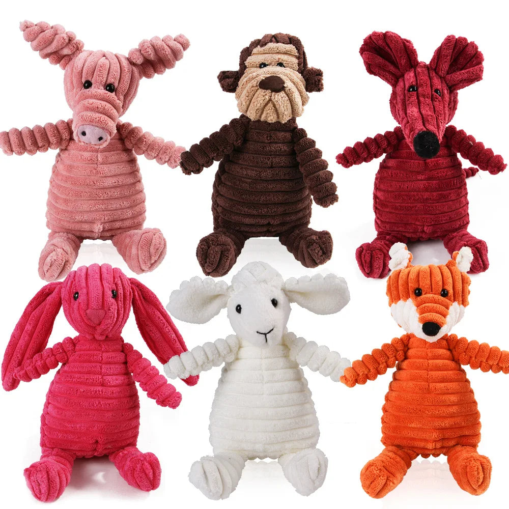 🇫🇷 Jouet en peluche avec couineur pour chien – Singe ou cochon en velours côtelé, nettoie les dents, résistant pour grands chiens. 🇬🇧 Corduroy monkey/pig plush dog toy with squeaker – Tooth cleaning, durable for large dogs.