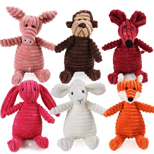 🇫🇷 Jouet en peluche avec couineur pour chien – Singe ou cochon en velours côtelé, nettoie les dents, résistant pour grands chiens. 🇬🇧 Corduroy monkey/pig plush dog toy with squeaker – Tooth cleaning, durable for large dogs.