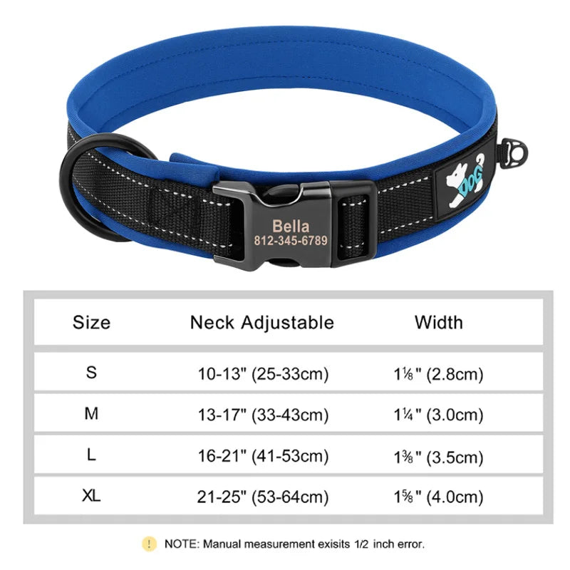 🇫🇷 Collier pour chien réfléchissant et personnalisé – Nylon gravé avec ID, rembourré et réglable pour petits, moyens et grands chiens  🇬🇧 Reflective Personalized Dog Collar – Engraved ID Nylon, Soft Padded & Adjustable for Small, Medium & Large Dogs