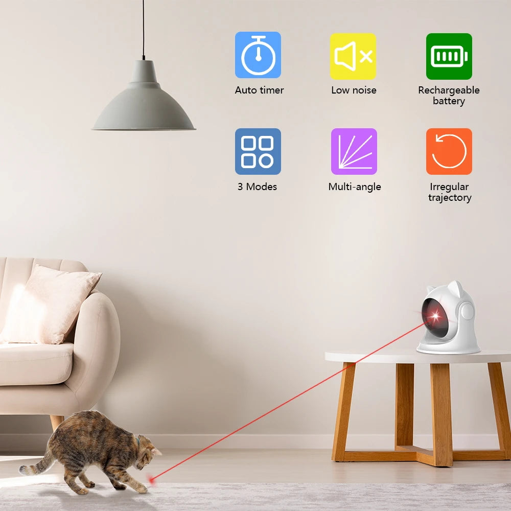 🇫🇷 Jouet laser automatique rechargeable pour chats/chiens – Mouvements aléatoires, modes lent et rapide, idéal intérieur. 🇬🇧 Automatic rechargeable laser toy for cats/dogs – Random motion, slow & fast modes, perfect for indoor play.