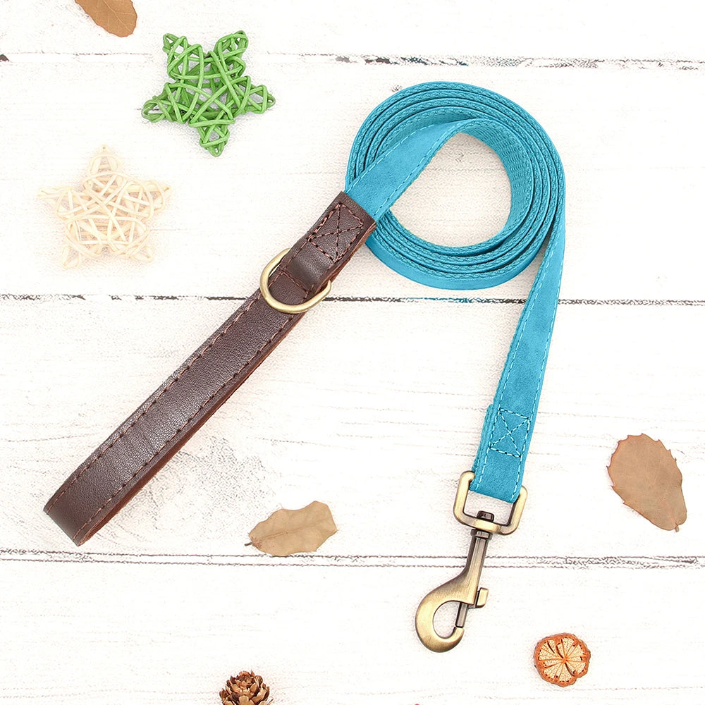 🇫🇷 Collier & laisse personnalisés en cuir PU, médaille gravée offerte. Pour petits & grands chiens (ex : carlin, labrador). 🇬🇧 PU leather custom collar & leash with free engraved tag. For small & large dogs (e.g. pug, labrador).