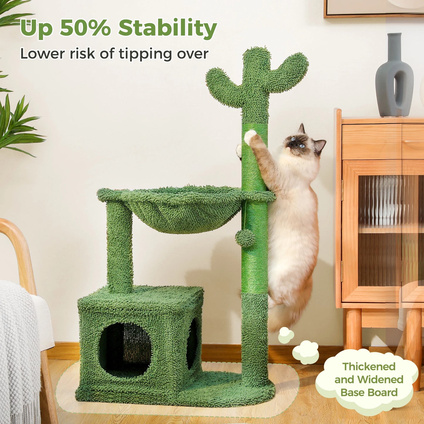 🇫🇷 Arbre à chat cactus – Avec grande niche, hamac, balle suspendue et poteaux à griffer, idéal pour chats d’intérieur  🇬🇧 Cactus Cat Tree – Large condo, hammock, dangling ball & scratching posts for indoor cats