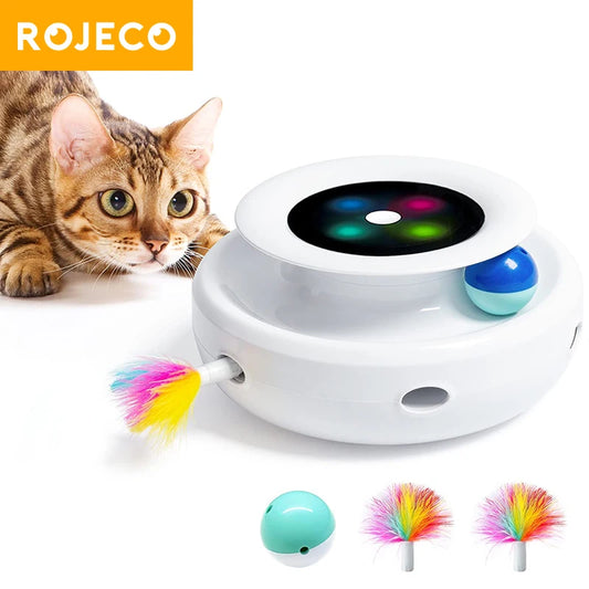 🇫🇷 ROJECO – Jouet intelligent 2-en-1 pour chat et chien : balle interactive & plume automatique, 5 modes électroniques pour amuser votre animal. 🇬🇧 ROJECO – 2-in-1 smart pet toy: automatic feather & fun ball with 5 electronic modes for cats & dogs.