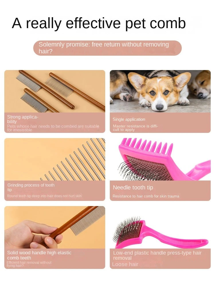 🇫🇷 Peigne en acier inoxydable pour chat, manche bois, retire poils morts – Toilettage chat/chien. 🇬🇧 Stainless steel cat comb, wooden handle, removes loose hair – Cat/dog grooming.