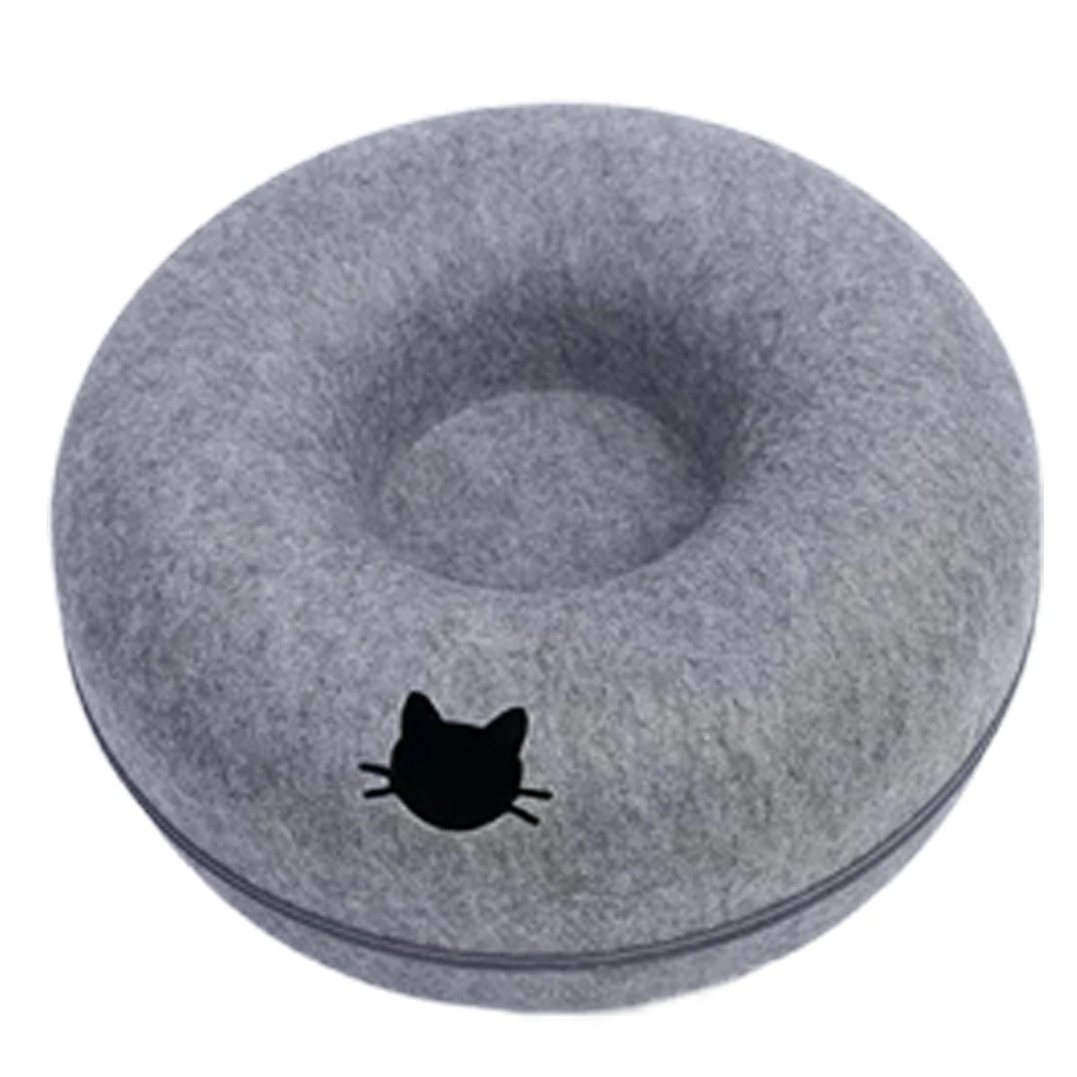 🇫🇷 Lit beignet en feutre pour chat – Maison 2-en-1 avec trou d’aération et tunnel pour jouer et se cacher 🇬🇧 Felt Donut Cat Bed – 2-in-1 House with Breather Hole and Tunnel for Hide & Play