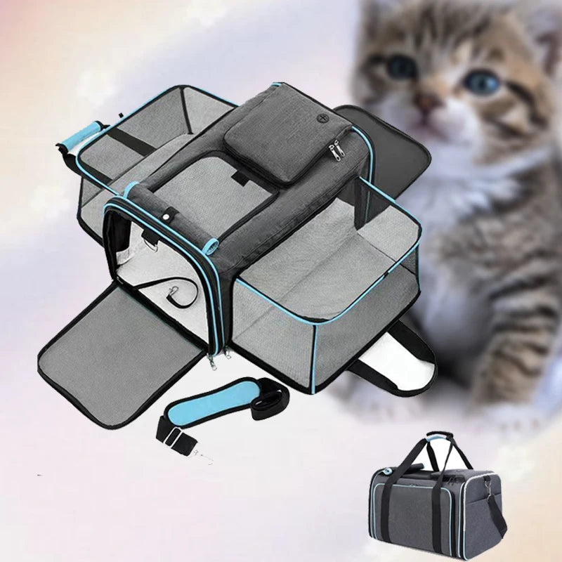 🇫🇷 Sac de transport extensible pour chats et petits chiens – Grande capacité, pliable, respirant, parfait en voiture ou à l’extérieur 🇬🇧 Foldable Expandable Pet Carrier – Large Capacity Cat & Dog Travel Bag, Breathable & Portable for Outdoor/Car Use
