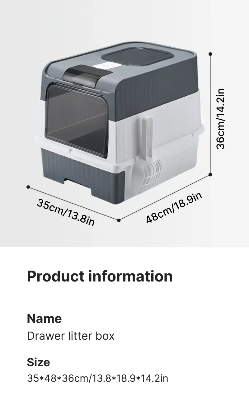 🇫🇷 Litière XXL pour Chat avec Couvercle et Pelle – Bac Fermé Anti-Odeurs à Tiroir | 🇬🇧 Extra Large Cat Litter Box with Lid & Scoop – Odor-Proof Fully Enclosed Drawer Style