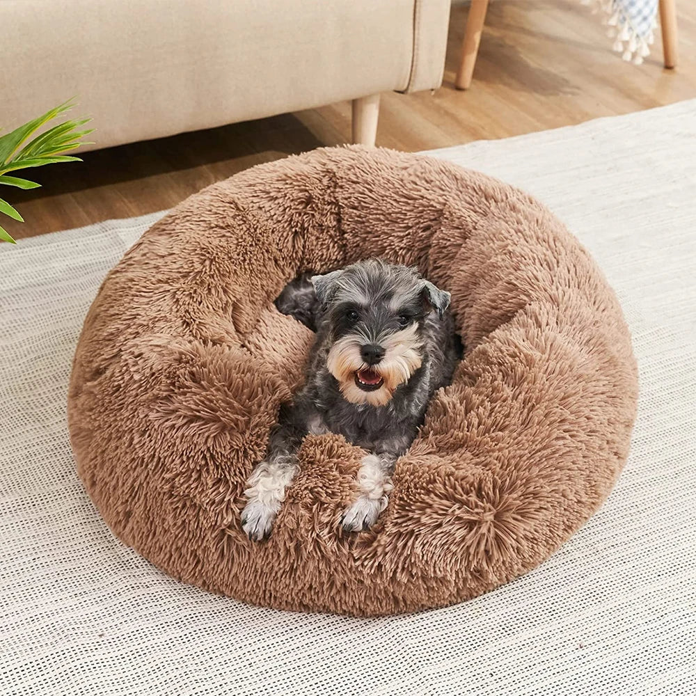 🇫🇷 Lit rond pour chiens & chats (40-90 cm) – Panier ultra doux en peluche longue, couchage chaud pour petits, moyens & grands animaux | 🇬🇧 Round Pet Bed (40-90cm) – Super Soft Long Plush Dog & Cat Bed, Warm Winter Sleeping Nest