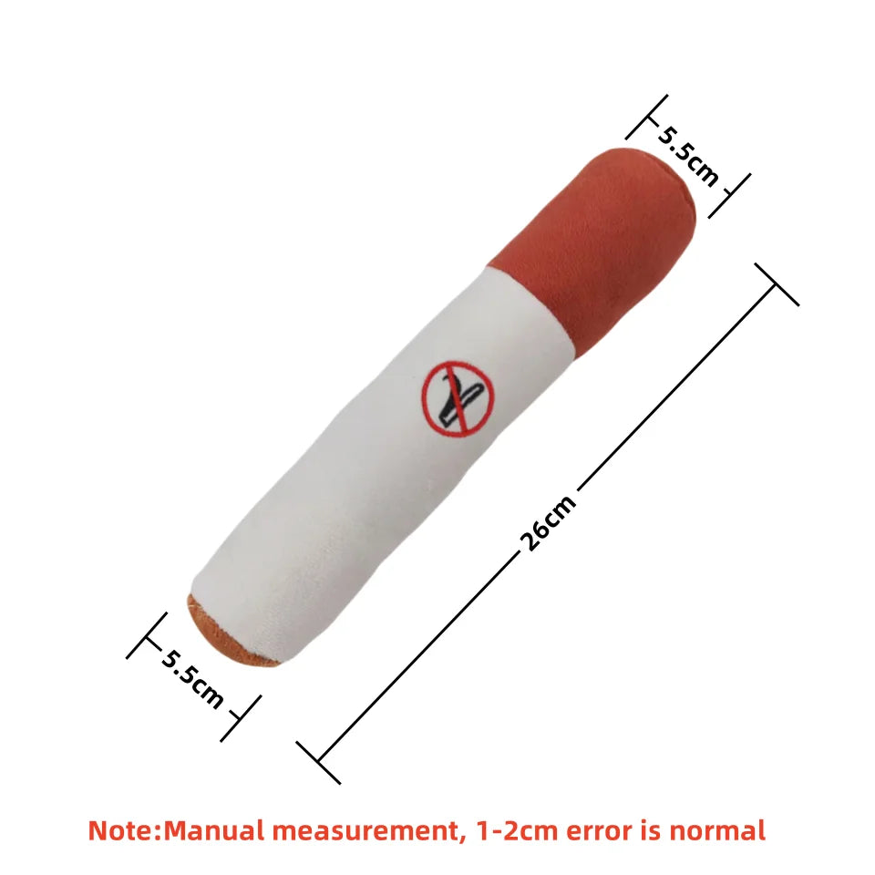 🇫🇷 Jouet cigare interactif pour chien – Peluche résistante avec couineur, idéal petits chiens, mâchage et jeu prolongé. 🇬🇧 Interactive cigar dog toy – Durable squeaky plush for small dogs, perfect for chewing and long play sessions.