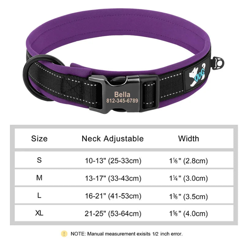 🇫🇷 Collier pour chien réfléchissant et personnalisé – Nylon gravé avec ID, rembourré et réglable pour petits, moyens et grands chiens  🇬🇧 Reflective Personalized Dog Collar – Engraved ID Nylon, Soft Padded & Adjustable for Small, Medium & Large Dogs