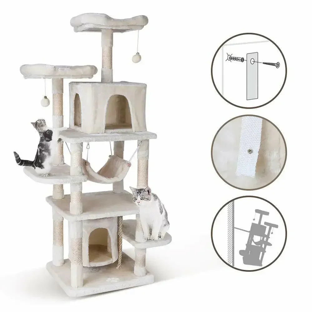 🇫🇷 Français : Arbre à chat 170 cm, tour en peluche avec niches et griffoirs. Parfait pour chats d’intérieur.  🇬🇧 English: 170cm cat tree, plush tower with condos and scratchers. Ideal for indoor cats.