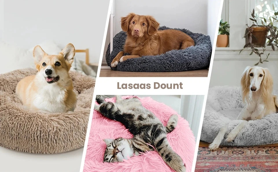 🇫🇷 Lit rond pour chiens & chats (40-90 cm) – Panier ultra doux en peluche longue, couchage chaud pour petits, moyens & grands animaux | 🇬🇧 Round Pet Bed (40-90cm) – Super Soft Long Plush Dog & Cat Bed, Warm Winter Sleeping Nest