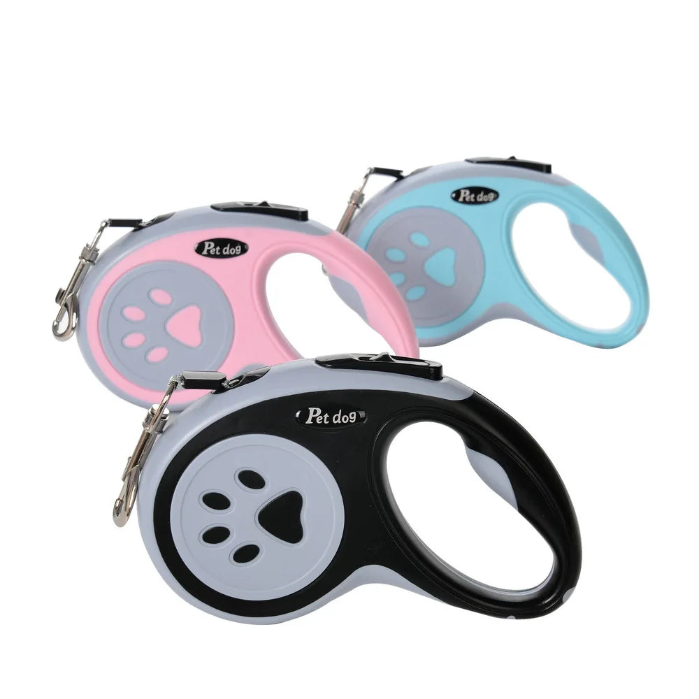🇫🇷 Français : Laisse rétractable automatique pour chien – Motifs pattes et os  🇬🇧 English : Automatic Retractable Dog Leash – Bone & Paw Print Design