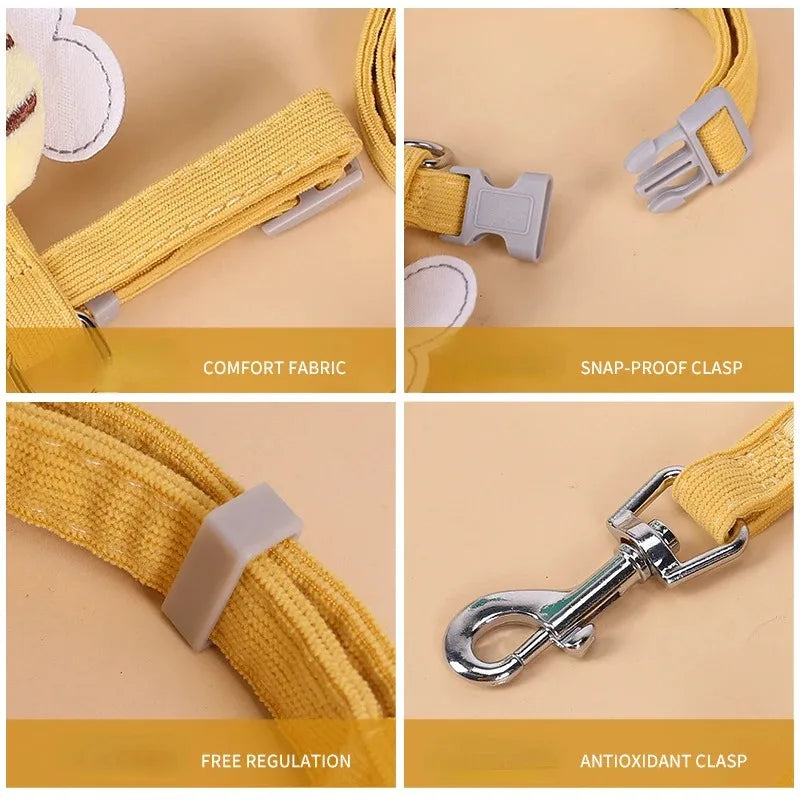🇫🇷 Harnais + laisse + collier pour chat – Ensemble réglable motif abeille, double épaisseur, idéal pour chiens/chats de petite à moyenne taille 🇬🇧 Cat Harness Leash Collar Set – Adjustable Bee Design, Double Layer for Small & Medium Pets, Outdoor Walking