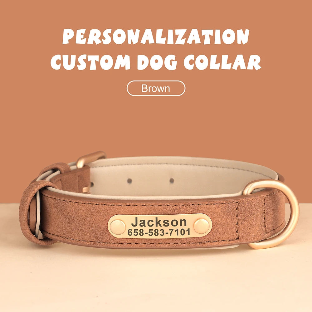 🇫🇷 Collier pour chien en cuir PU personnalisé – Gravure gratuite du nom et de l’ID, pour chiens petits, moyens et grands  🇬🇧 Personalized PU Leather Dog Collar – Free name & ID engraving for small, medium & large dogs