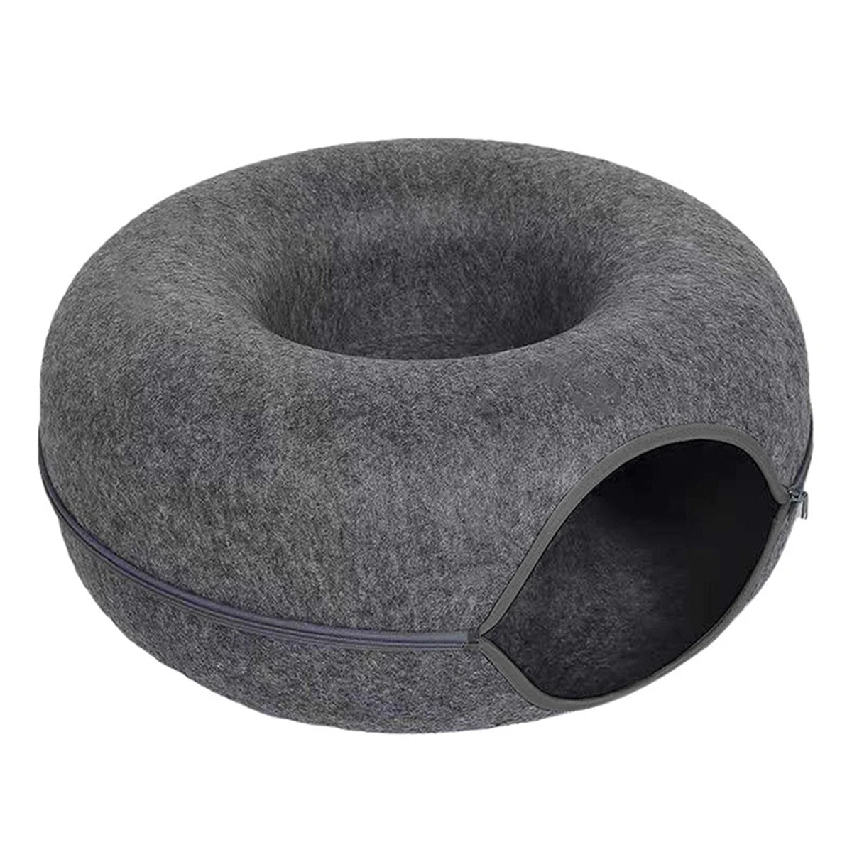 🇫🇷 Lit beignet en feutre pour chat – Maison 2-en-1 avec trou d’aération et tunnel pour jouer et se cacher 🇬🇧 Felt Donut Cat Bed – 2-in-1 House with Breather Hole and Tunnel for Hide & Play