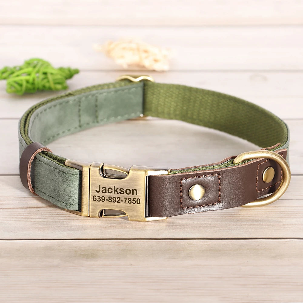🇫🇷 Collier & laisse personnalisés en cuir PU, médaille gravée offerte. Pour petits & grands chiens (ex : carlin, labrador). 🇬🇧 PU leather custom collar & leash with free engraved tag. For small & large dogs (e.g. pug, labrador).