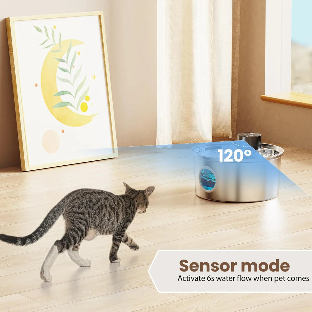 🇫🇷 Fontaine à eau 3,2L en inox pour chats et chiens – Automatique avec capteur, rechargeable en USB 5V, bol multiple pour plusieurs animaux 🇬🇧 3.2L Stainless Steel Cat Water Fountain – USB Rechargeable, Automatic Sensor, Multi-Bowl Pet Drinking Station
