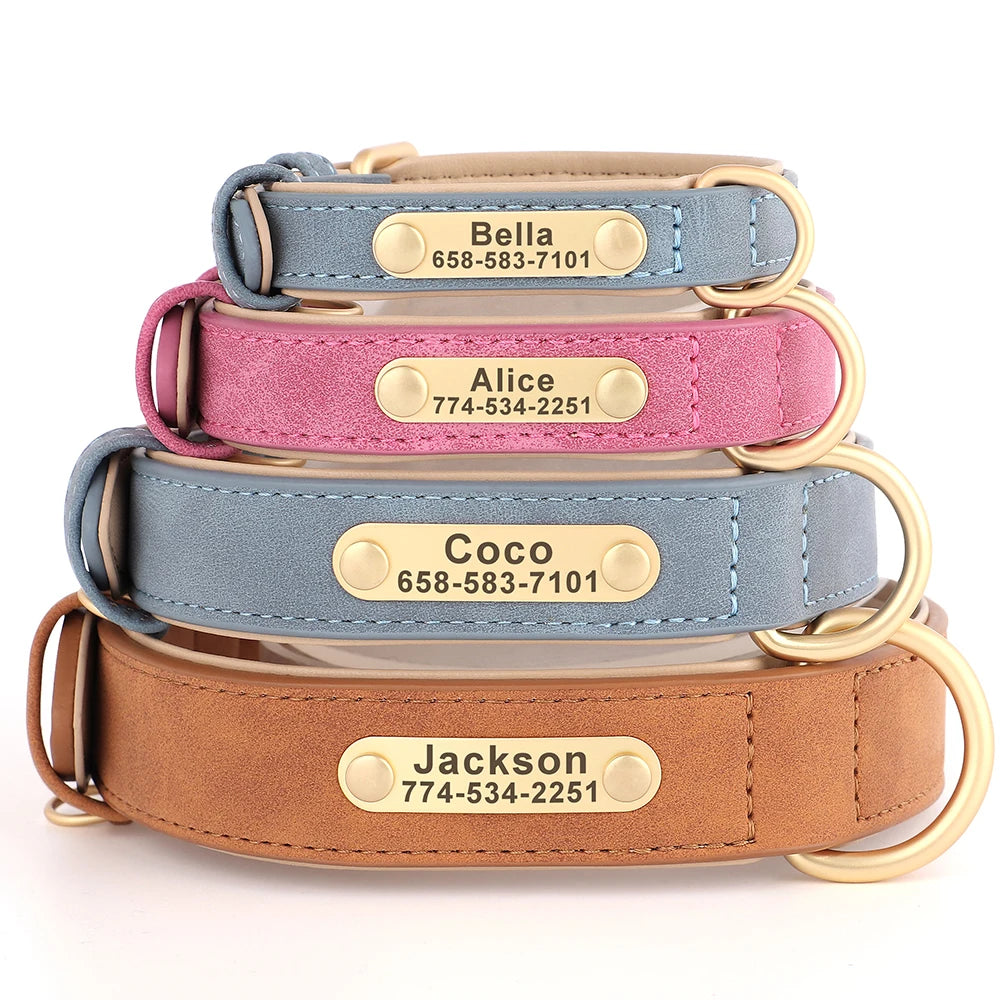 🇫🇷 Collier pour chien en cuir PU personnalisé – Gravure gratuite du nom et de l’ID, pour chiens petits, moyens et grands  🇬🇧 Personalized PU Leather Dog Collar – Free name & ID engraving for small, medium & large dogs