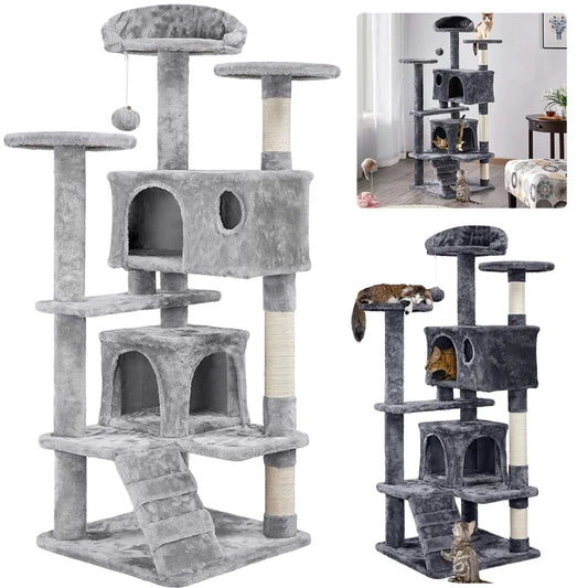 🇫🇷 Tour à Chat Multi-Niveaux avec Griffoirs, Niches et Jouets pour Chatons 🇬🇧 Multi-Level Cat Tree Tower with Scratch Posts, Condos & Kitten Toys