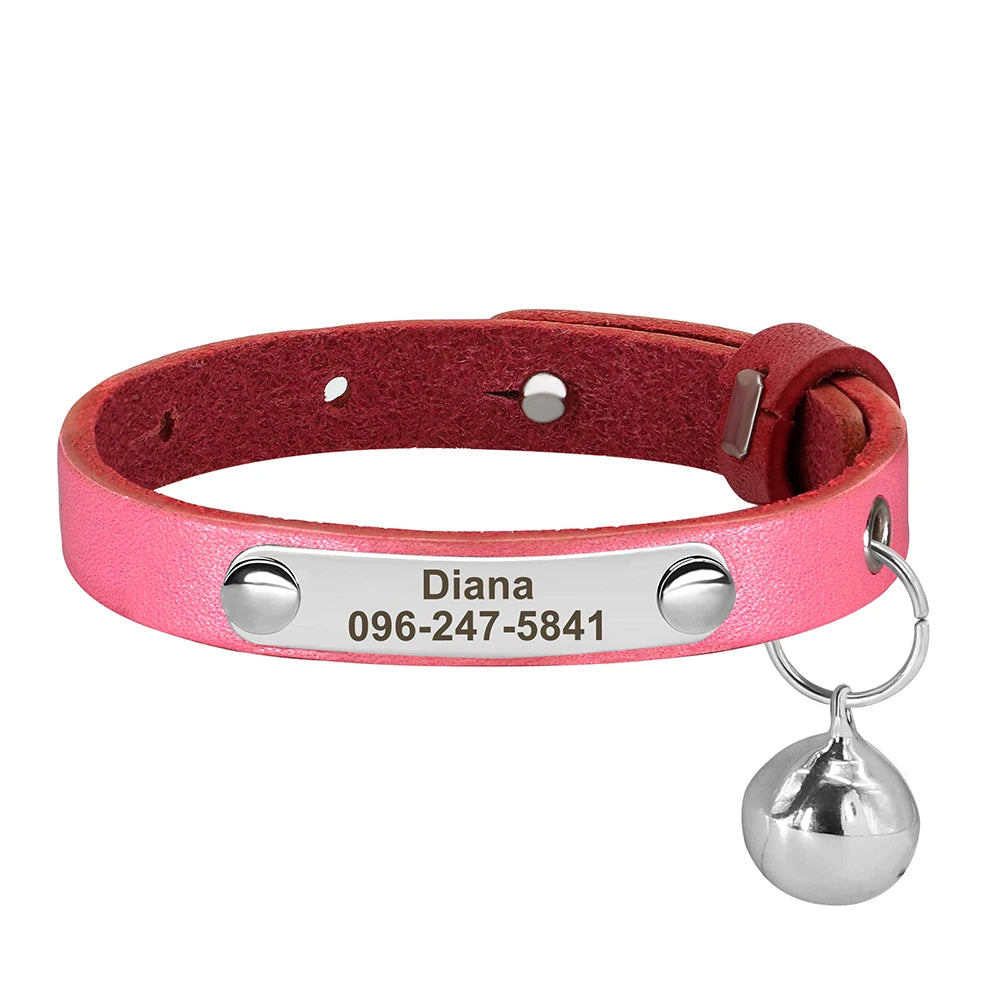 🇫🇷 Collier pour chat en cuir réglable – Personnalisé avec nom gravé, anti-perte, pour chatons et petits chiens  🇬🇧 Personalized Leather Cat Collar – Adjustable, engraved name, anti-lost, for kittens & small dogs