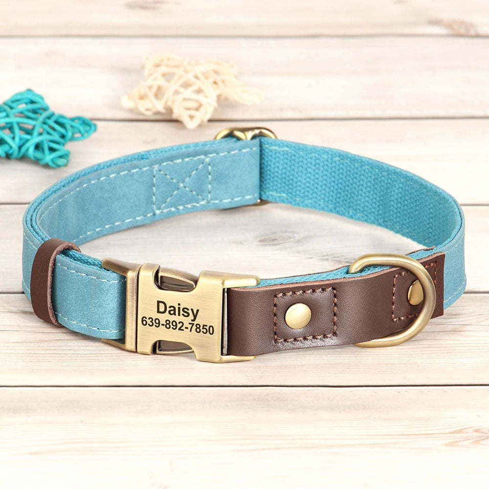 🇫🇷 Collier & laisse personnalisés en cuir PU, médaille gravée offerte. Pour petits & grands chiens (ex : carlin, labrador). 🇬🇧 PU leather custom collar & leash with free engraved tag. For small & large dogs (e.g. pug, labrador).
