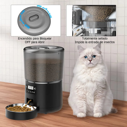 🇫🇷 Distributeur automatique pour animaux 4L – Nourrisseur intelligent avec minuterie, anti-bourrage pour chats et chiens  🇬🇧 4L Automatic Pet Feeder – Smart food dispenser with timer, bug & jam resistant for cats and dogs
