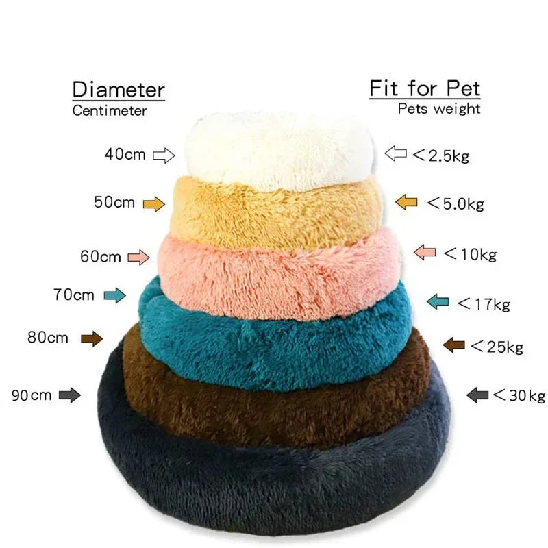 🇫🇷 Lit rond pour chiens & chats (40-90 cm) – Panier ultra doux en peluche longue, couchage chaud pour petits, moyens & grands animaux | 🇬🇧 Round Pet Bed (40-90cm) – Super Soft Long Plush Dog & Cat Bed, Warm Winter Sleeping Nest