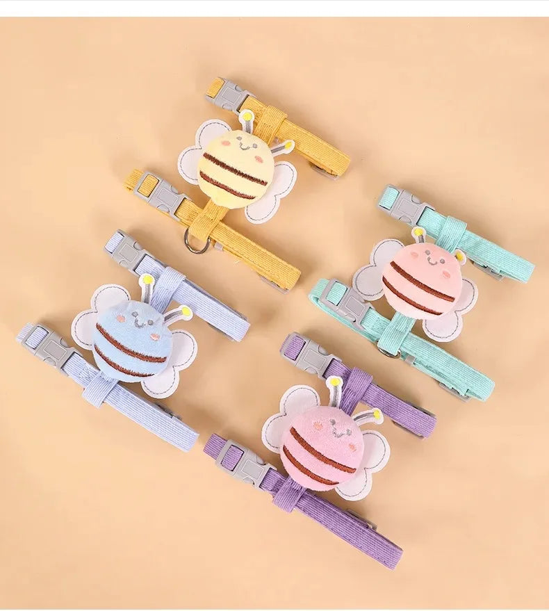 🇫🇷 Harnais + laisse + collier pour chat – Ensemble réglable motif abeille, double épaisseur, idéal pour chiens/chats de petite à moyenne taille 🇬🇧 Cat Harness Leash Collar Set – Adjustable Bee Design, Double Layer for Small & Medium Pets, Outdoor Walking