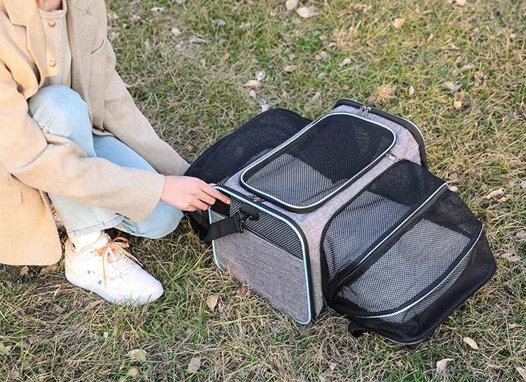 🇫🇷 Sac de transport pliable pour chats et petits chiens – Extensible, respirant, léger, avec filets aérés pour sorties et voyages 🇬🇧 Foldable Pet Carrier for Cats & Small Dogs – Expandable, Breathable Mesh Travel Bag for Outdoor &