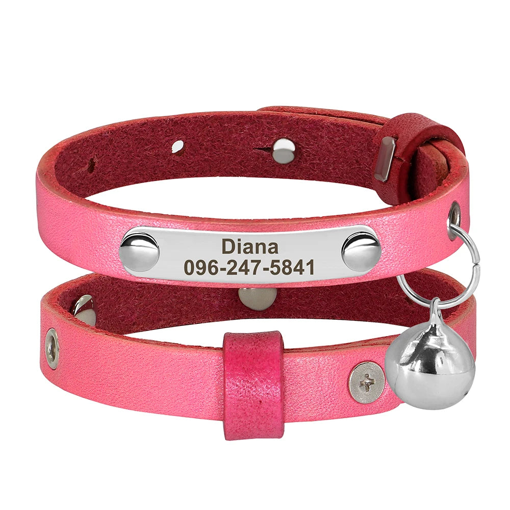 🇫🇷 Collier pour chat en cuir réglable – Personnalisé avec nom gravé, anti-perte, pour chatons et petits chiens  🇬🇧 Personalized Leather Cat Collar – Adjustable, engraved name, anti-lost, for kittens & small dogs