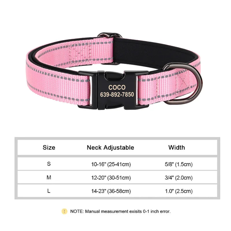 🇫🇷 Collier pour chien réfléchissant et personnalisé – Nylon gravé avec ID, rembourré et réglable pour petits, moyens et grands chiens  🇬🇧 Reflective Personalized Dog Collar – Engraved ID Nylon, Soft Padded & Adjustable for Small, Medium & Large Dogs