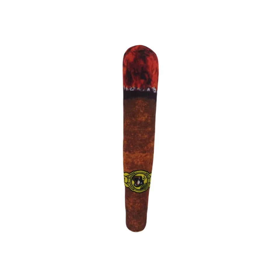 🇫🇷 Jouet cigare interactif pour chien – Peluche résistante avec couineur, idéal petits chiens, mâchage et jeu prolongé. 🇬🇧 Interactive cigar dog toy – Durable squeaky plush for small dogs, perfect for chewing and long play sessions.