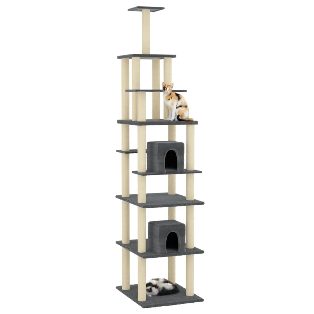 🇫🇷 Arbre à chat 216 cm gris foncé – Avec poteaux en sisal pour griffer, plates-formes et zones de repos  🇬🇧 Cat Tree 216 cm Dark Grey – With sisal scratching posts, platforms & resting spots