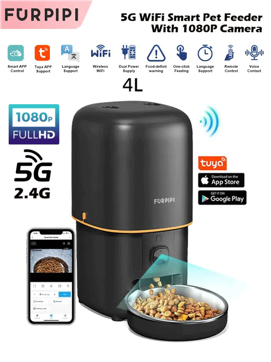 🇫🇷 Distributeur automatique connecté pour chat – Caméra HD, WiFi 2.4G/5G, contrôle via appli Tuya, pour croquettes et alimentation à distance 🇬🇧 Smart Automatic Cat Feeder with Camera – WiFi 2.4G/5G, Tuya App Control, Kibble Dispenser for Cats & Dogs