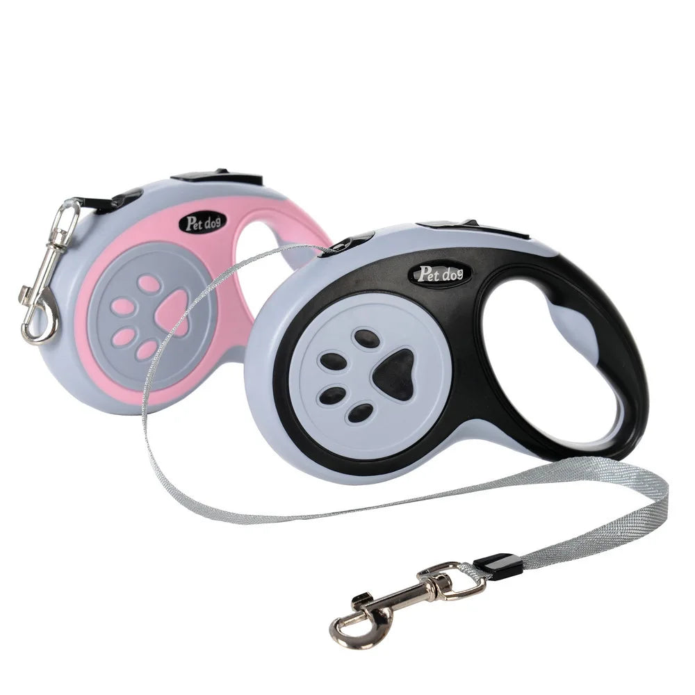 🇫🇷 Français : Laisse rétractable automatique pour chien – Motifs pattes et os  🇬🇧 English : Automatic Retractable Dog Leash – Bone & Paw Print Design