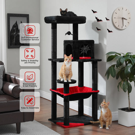 🇫🇷 Arbre à chat gothique – Tour d’intérieur avec grand hamac, condo douillet, perchoir et poteaux à griffer en sisal  🇬🇧 Gothic Cat Tree – Indoor cat tower with large hammock, cozy condo, sisal scratching posts & top perch