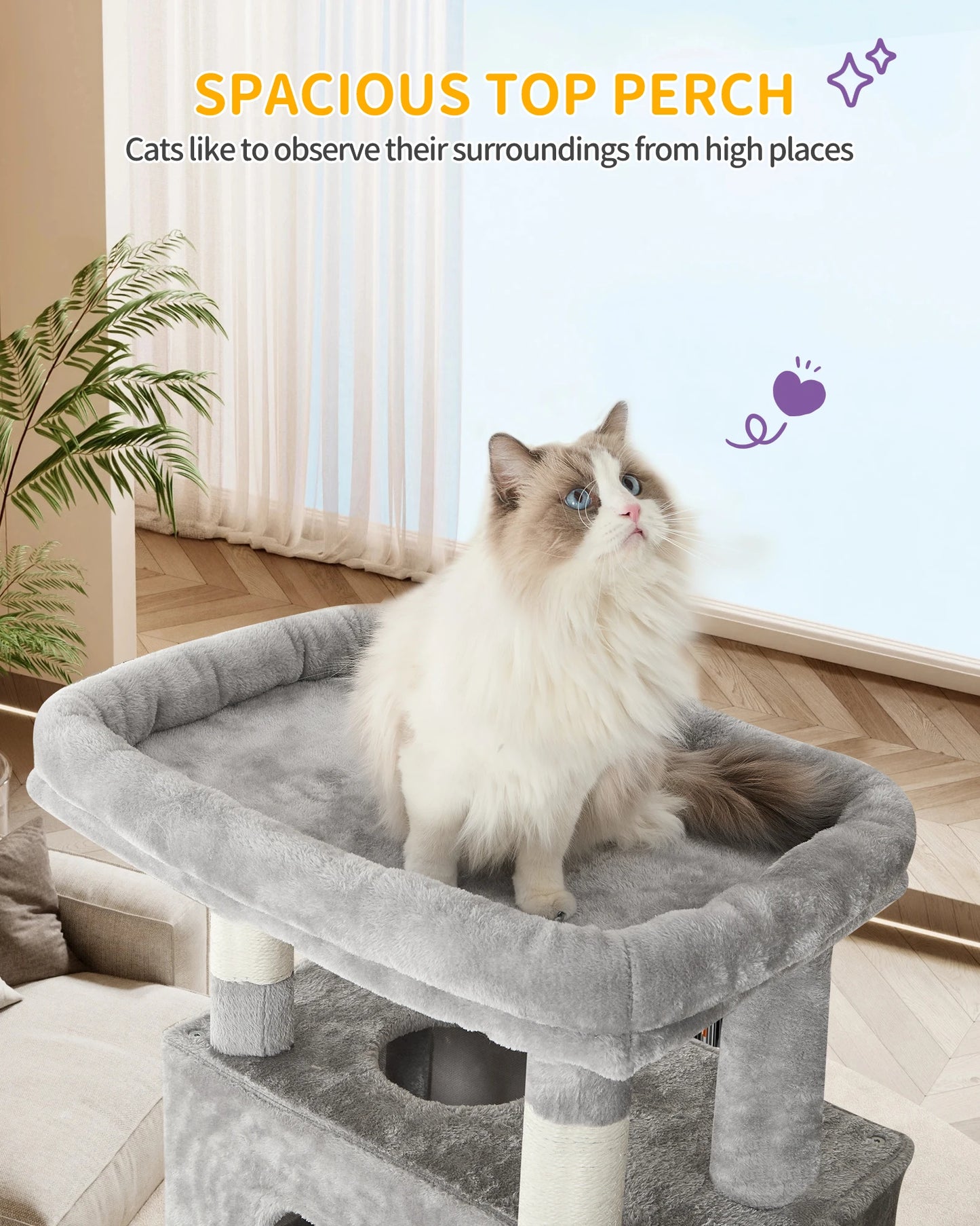 🇫🇷 Hzuaneri – Arbre à chat 170 cm : tour multi-niveaux avec griffoirs, grande plateforme & tapis lavable. 🇬🇧 Hzuaneri – 170 cm Cat Tree: multi-level scratching post with big perch & washable mat.