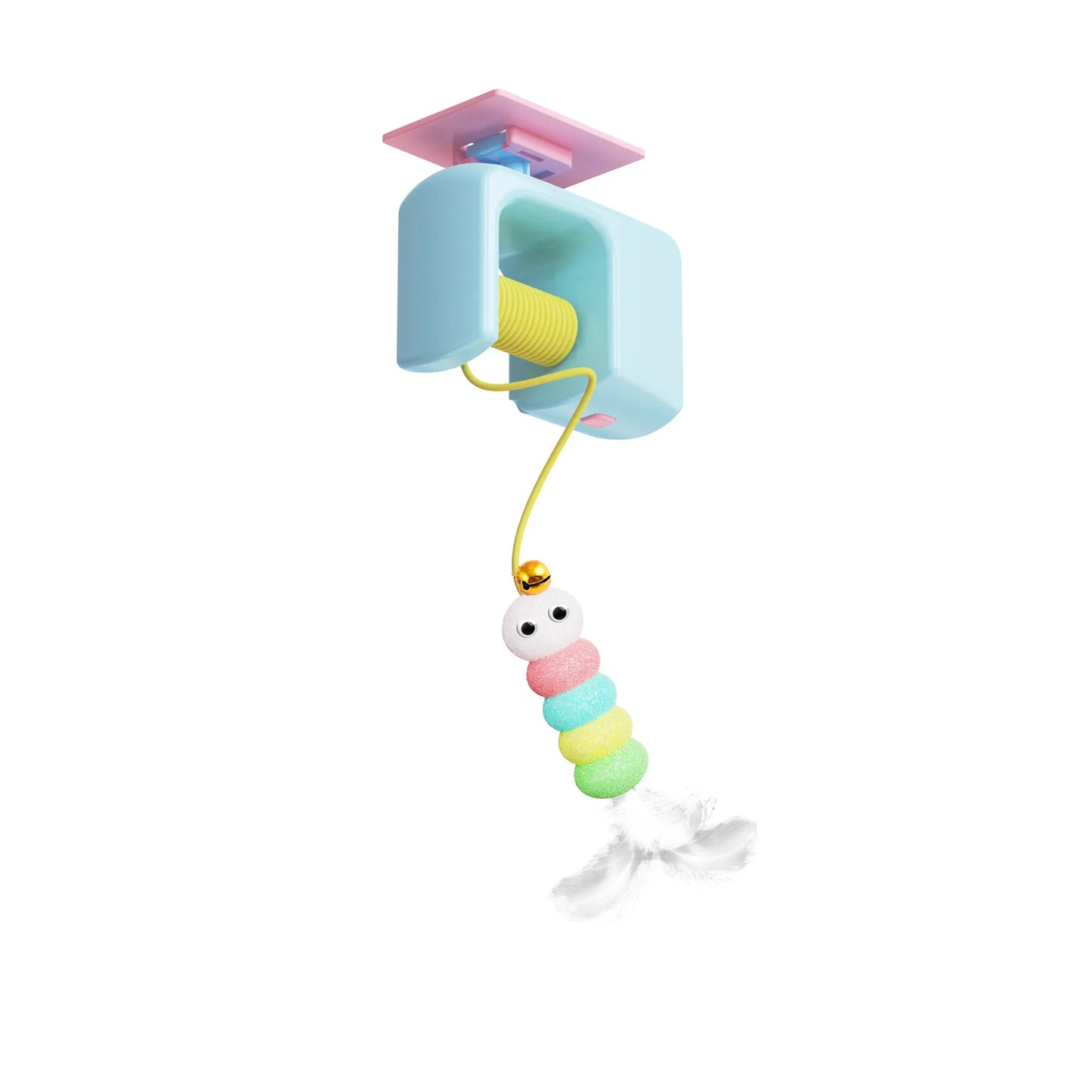 🇫🇷 Jouet suspendu électrique pour chat – Teaser à plume en forme de serpillière avec grelot, ressort et fixation pour jeu interactif 🇬🇧 Electric Hanging Cat Teaser Toy – Mop-Shaped Feather Bell with Spring & Swinging Motion for Kittens