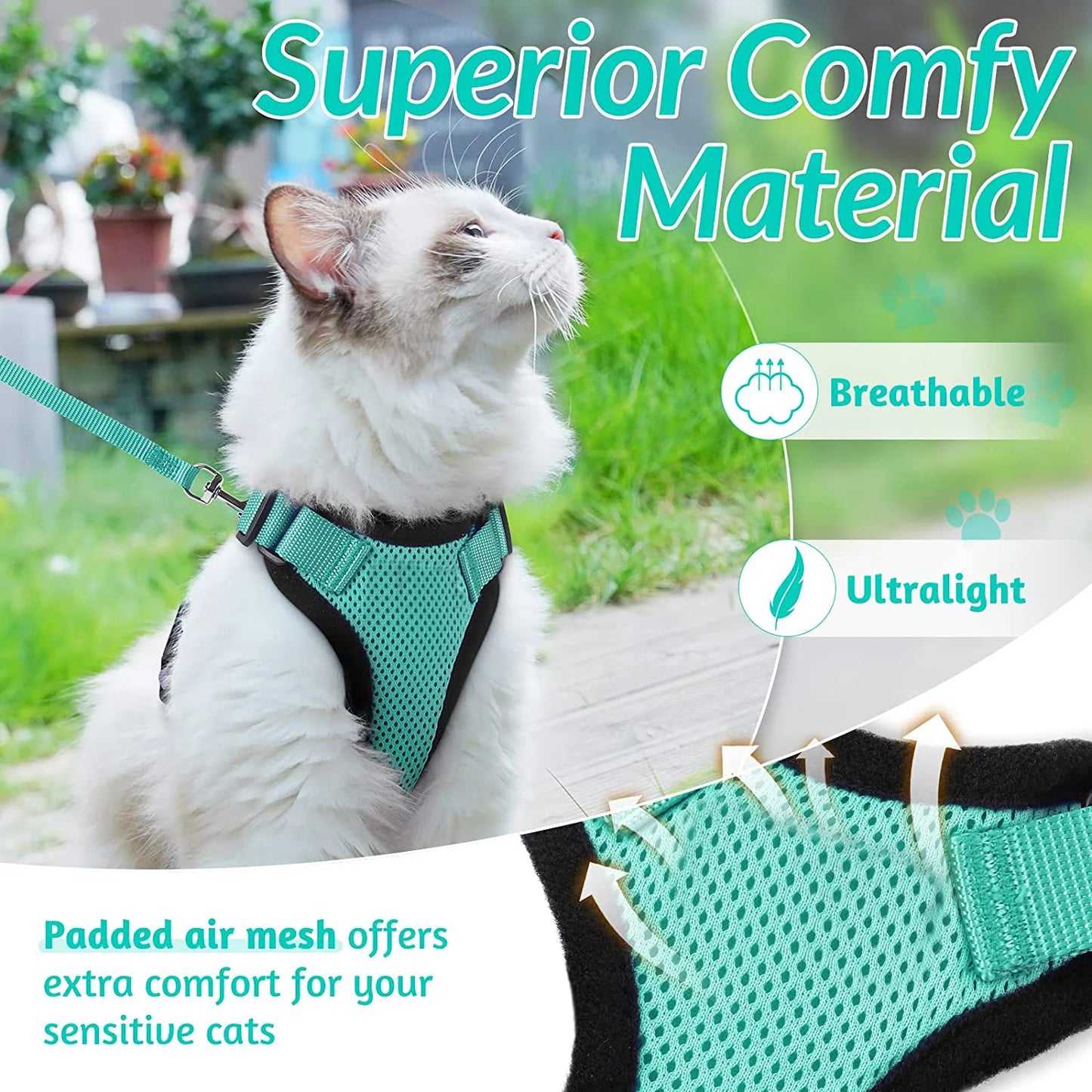 🇫🇷 Harnais pour chat avec laisse – Gilet réglable antidérapage, confortable et sécurisé pour la marche en extérieur 🇬🇧 Cat Harness and Leash – Escape-Proof Adjustable Soft Vest for Safe Outdoor Walks