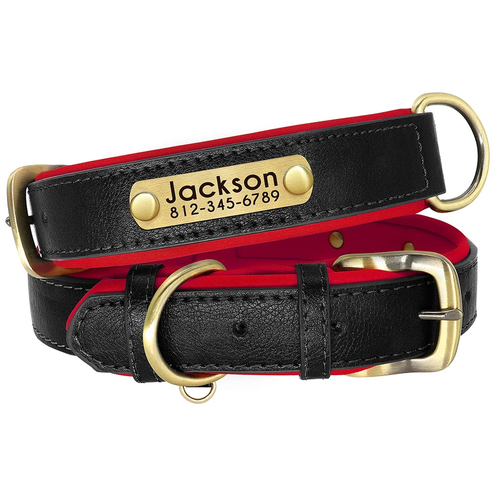 🇫🇷 Collier pour chien en cuir PU personnalisé – Doublure rembourrée, gravure gratuite du nom, réglable pour petits, moyens et grands chiens  🇬🇧 Customized PU Leather Dog Collar – Soft padded, free name engraving, adjustable for small, medium & large dogs