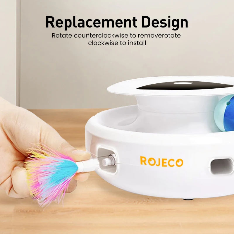 🇫🇷 ROJECO – Jouet intelligent 2-en-1 pour chat et chien : balle interactive & plume automatique, 5 modes électroniques pour amuser votre animal. 🇬🇧 ROJECO – 2-in-1 smart pet toy: automatic feather & fun ball with 5 electronic modes for cats & dogs.