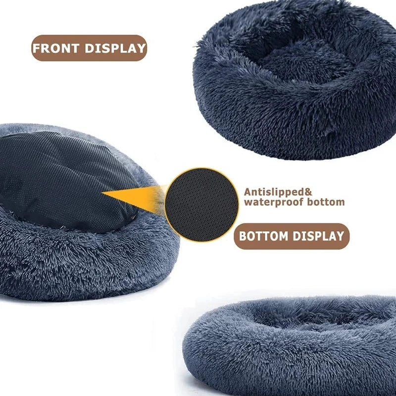 🇫🇷 Lit rond pour chiens & chats (40-90 cm) – Panier ultra doux en peluche longue, couchage chaud pour petits, moyens & grands animaux | 🇬🇧 Round Pet Bed (40-90cm) – Super Soft Long Plush Dog & Cat Bed, Warm Winter Sleeping Nest
