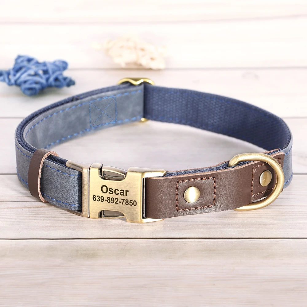 🇫🇷 Collier & laisse personnalisés en cuir PU, médaille gravée offerte. Pour petits & grands chiens (ex : carlin, labrador). 🇬🇧 PU leather custom collar & leash with free engraved tag. For small & large dogs (e.g. pug, labrador).