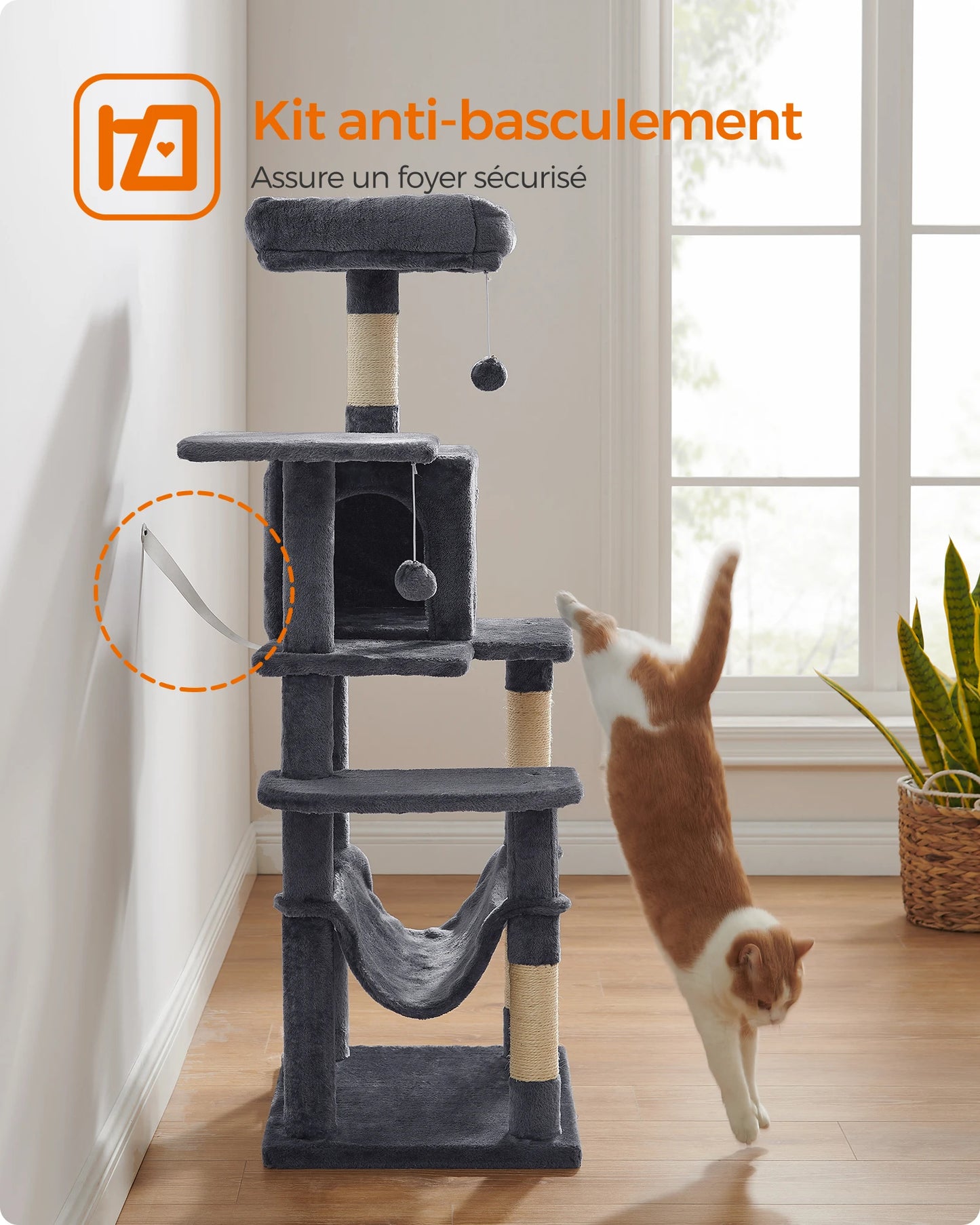 🇫🇷 Arbre à chat Feandrea 143 cm – Tour d’intérieur multi-niveaux avec 4 poteaux à griffer, 2 plateformes et niche en peluche 🇬🇧 Feandrea Cat Tree 143 cm – Multi-Level Indoor Cat Tower with 4 Scratching Posts, 2 Perches & Plush Condo Cave