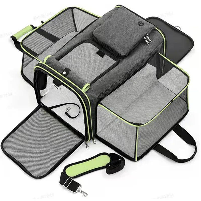 🇫🇷 Sac de transport extensible pour chats et petits chiens – Grande capacité, pliable, respirant, parfait en voiture ou à l’extérieur 🇬🇧 Foldable Expandable Pet Carrier – Large Capacity Cat & Dog Travel Bag, Breathable & Portable for Outdoor/Car Use