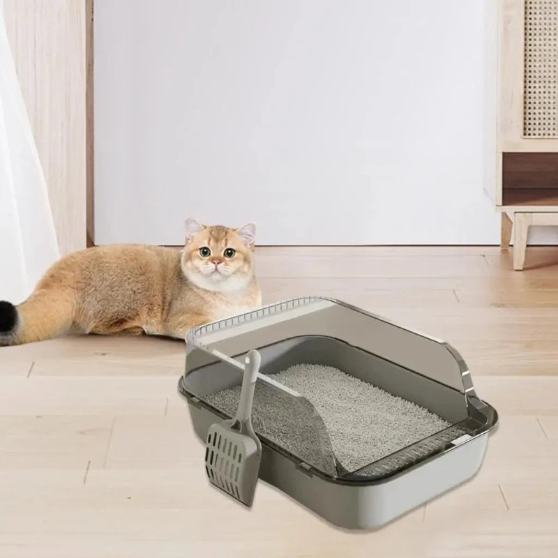 🇫🇷 Litière Tout-en-Un pour Chat avec Rangement pour Pelle – Design Incassable Anti-Rayures, Parois Hautes Anti-Débordement | 🇬🇧 All-in-One Cat Litter Box with Built-in Scoop Storage – Scratch-Resistant, High Walls
